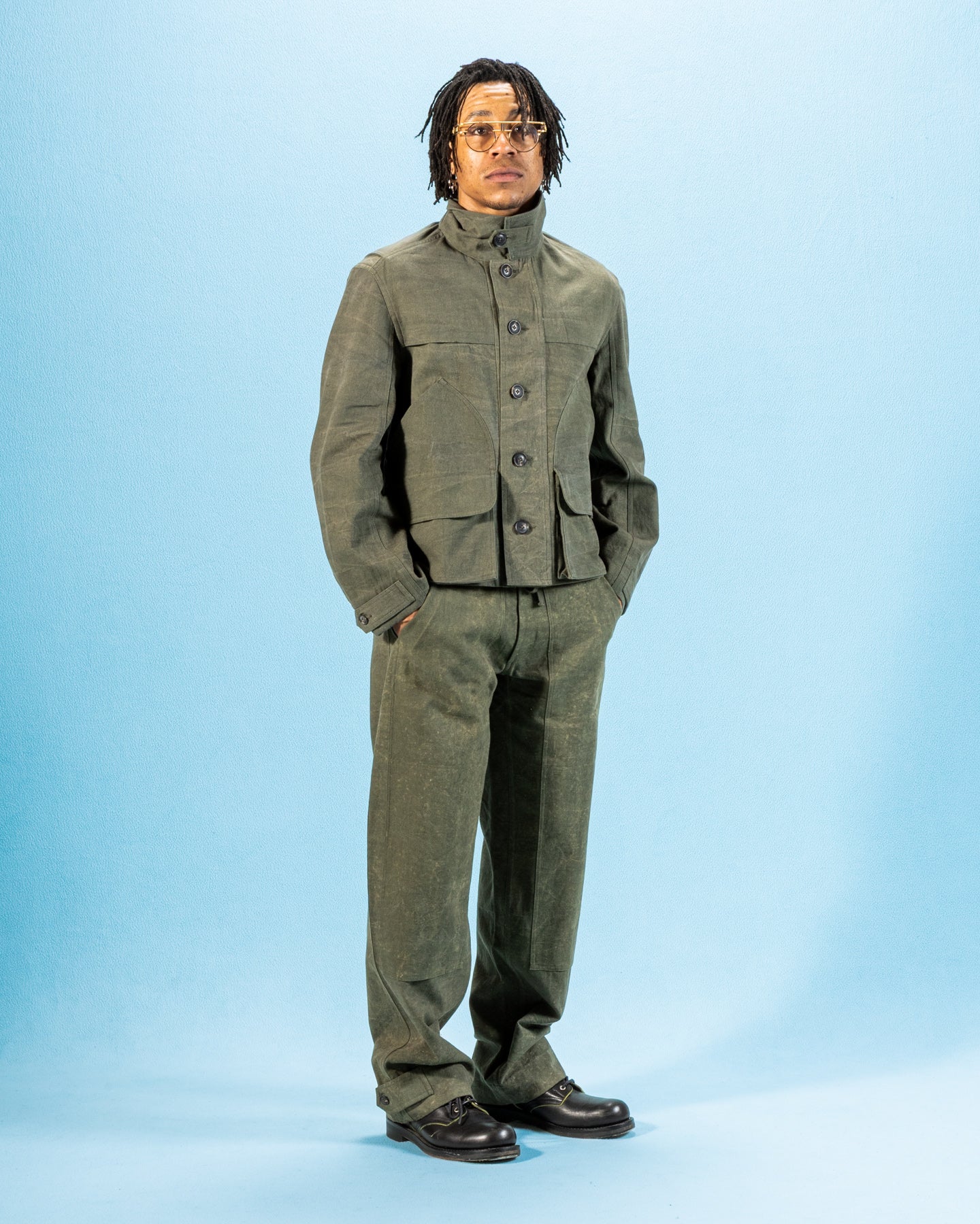 Indi + Ash Raka Pant - Forest Green Crackle Enzyme Canvas - Standard & Strange