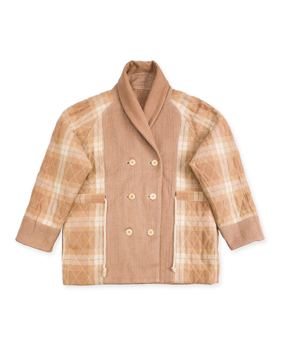 Indi + Ash Reversible Shawl Overcoat - Handwoven Desert Acacia Denim/Plaid - Standard & Strange