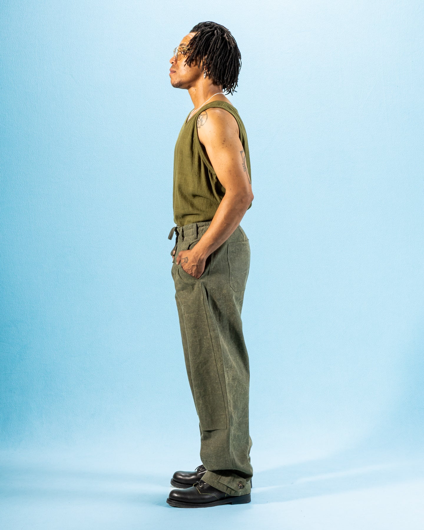 Indi + Ash Ripley Tank - Handwoven Forest Green Kala Cotton - Standard & Strange