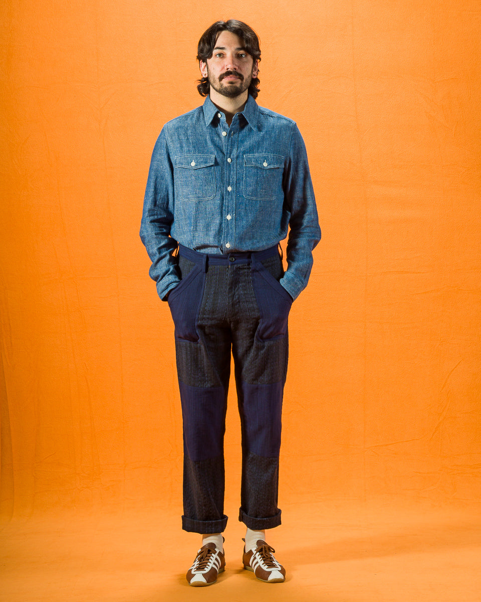 Indi + Ash Smith L/S Workshirt - Handwoven Kala Cotton Chambray Indigo/Natural - Standard & Strange