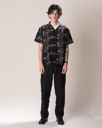 Indi + Ash Lake Camp Shirt - Silk/Cotton Iron Black Roving Koi Print - Standard & Strange