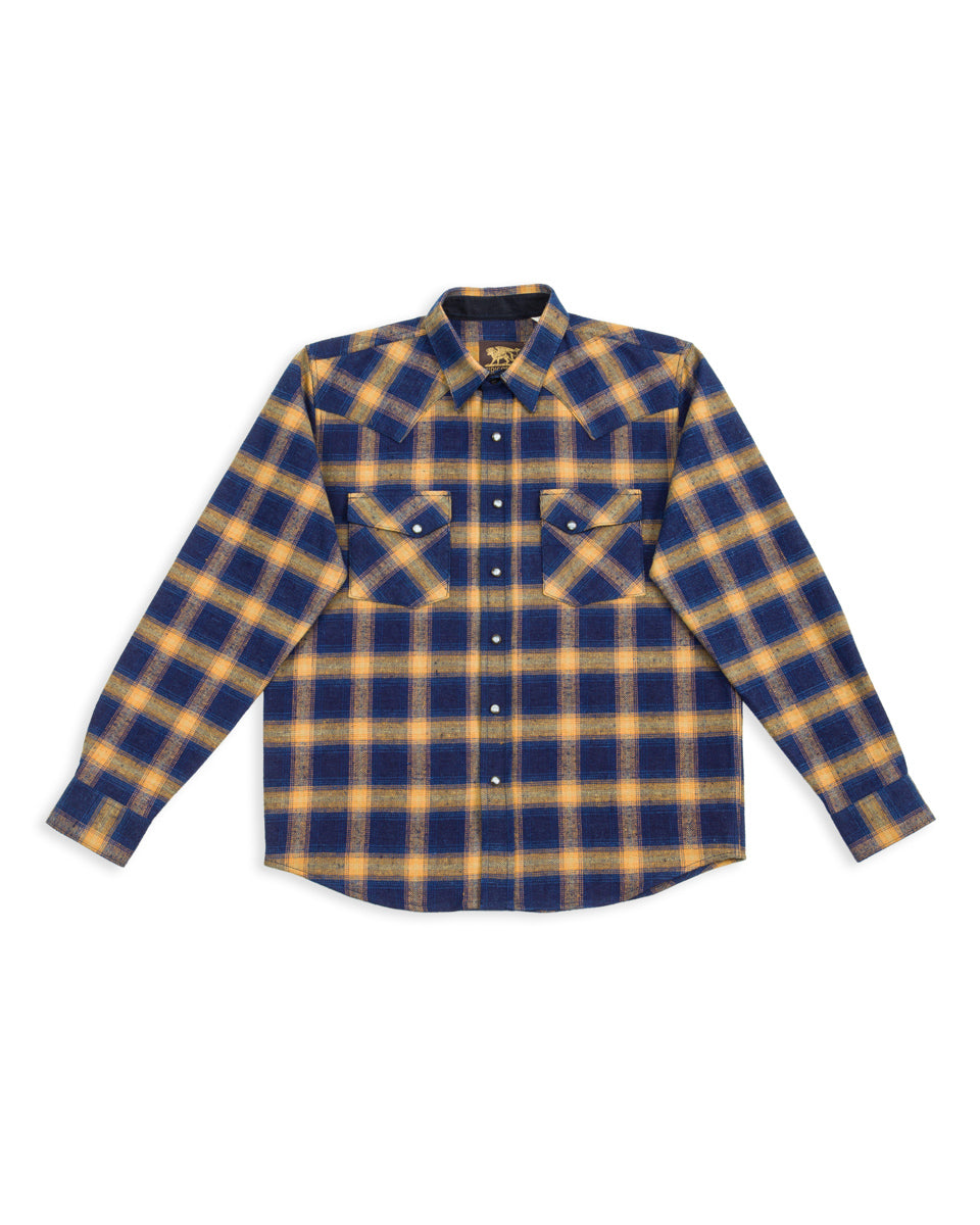 Indigofera Dawson 10.5 oz Selvedge Flannel Shirt - Indigo/Beige - Standard & Strange