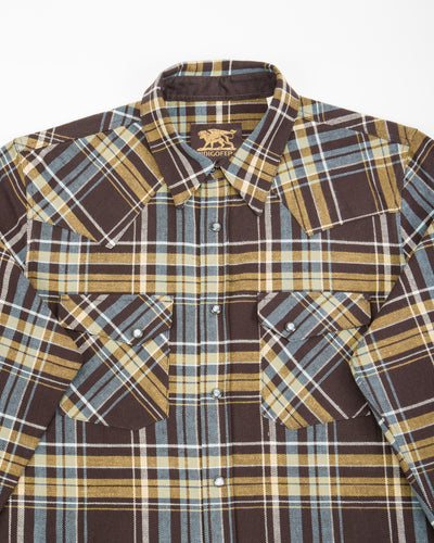 Dawson Heavy Flannel Shirt - Brown / Olive / Turquoise / Ecru Small Dawson Heavy Flannel Shirt - Brown / Olive / Turquoise / Ecru Small