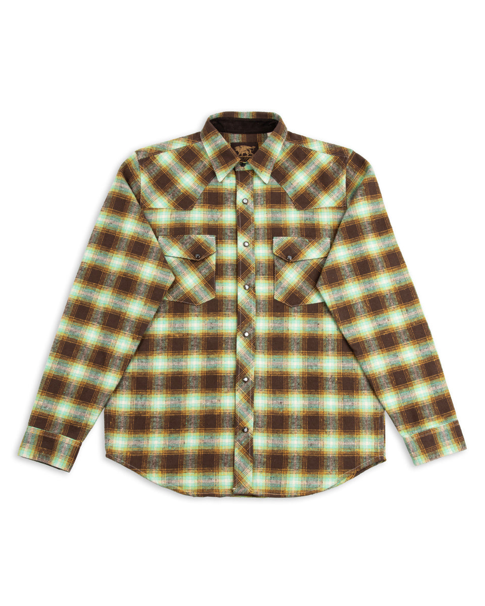 Indigofera Dawson Heavy Flannel Shirt - Brown / Yellow / Turquoise - Standard & Strange