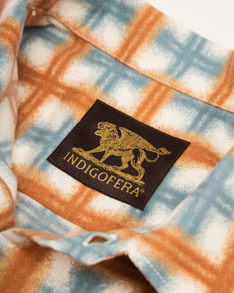 Indigofera Webster Shirt - White/Orange/Blue Printed Flannel - Standard & Strange