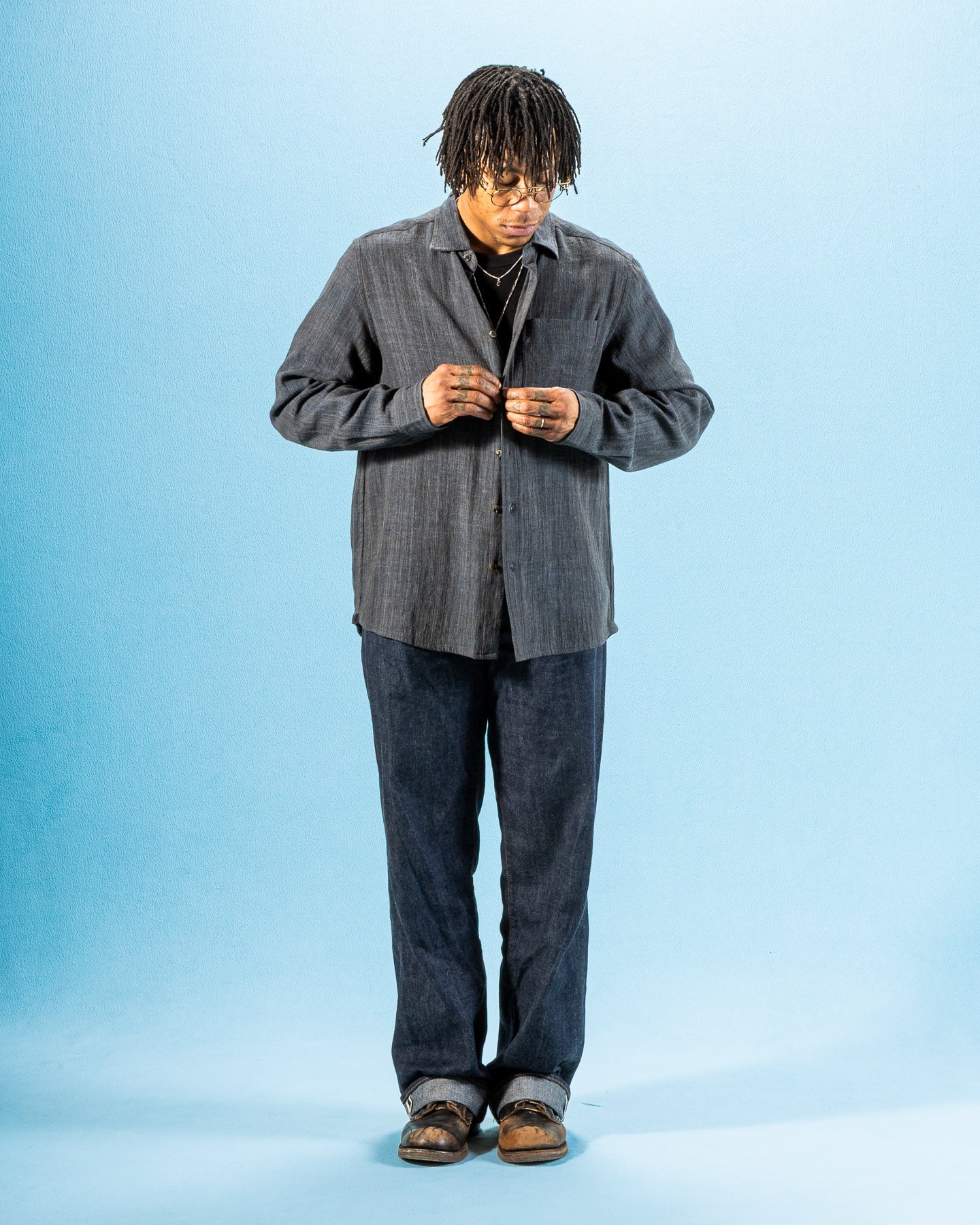 Indi + Ash Matty Shirt - Handwoven Iron/Indigo Kala Cotton - Standard & Strange