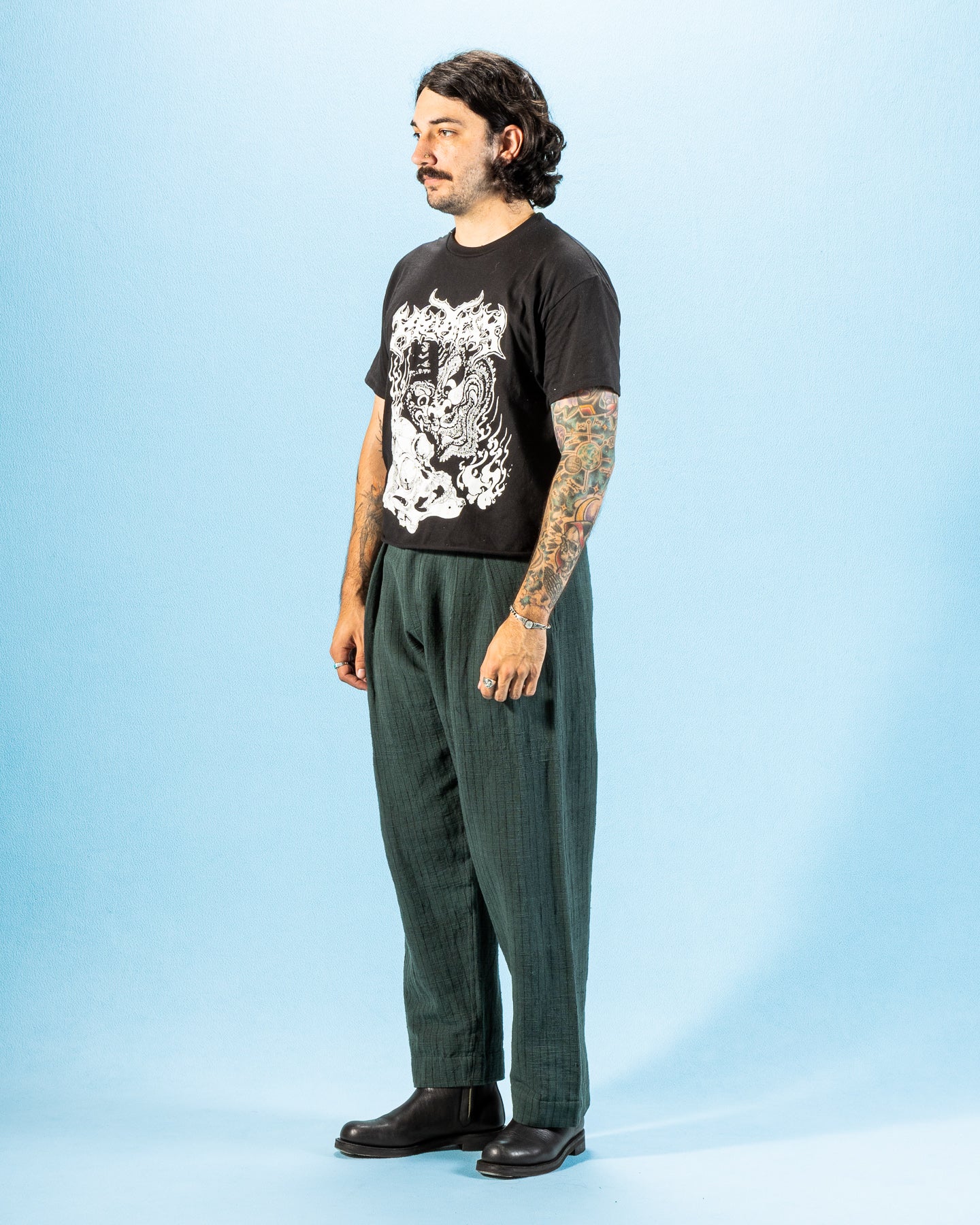Indi + Ash Shakoor Pant - Handwoven Midnight Teal/Iron Black Canvas - Standard & Strange