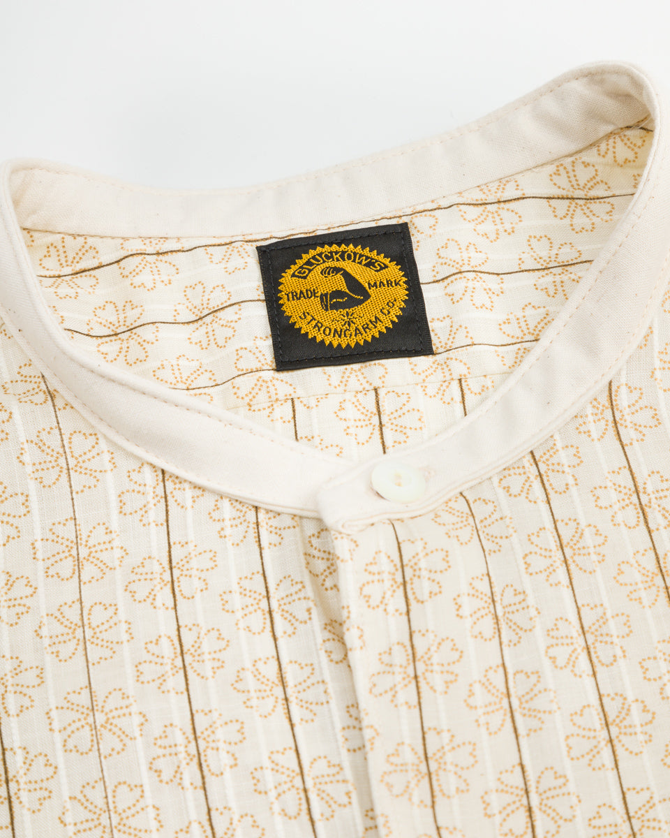 John Gluckow The Hudson Shirt (Stand Collar) - Brown Dot Floral Print - Standard & Strange