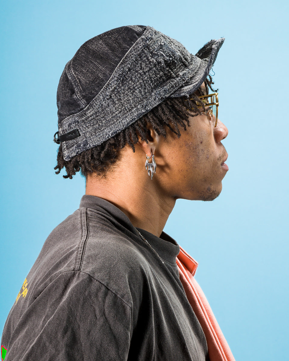 Kapital 11.5ozBLKxBLK Denim The Old Man And The Sea Cap(Crash Remake) - Black x Black - Standard & Strange