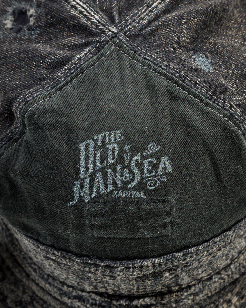 Kapital 11.5ozBLKxBLK Denim The Old Man And The Sea Hat(Crash Remake) - Black x Black - Standard & Strange