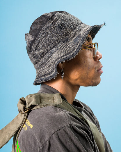 Kapital 11.5ozBLKxBLK Denim The Old Man And The Sea Hat(Crash Remake) - Black x Black - Standard & Strange