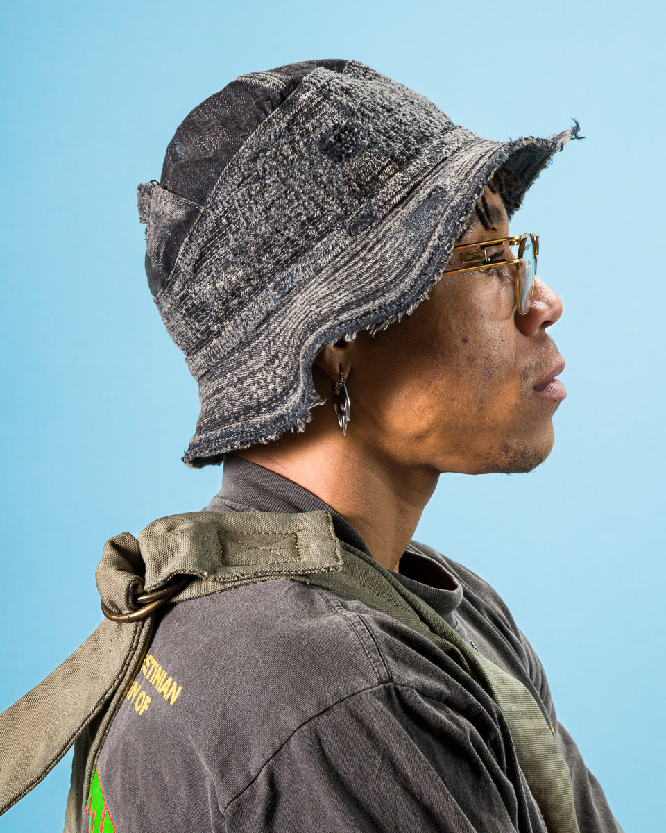 Kapital 11.5ozBLKxBLK Denim The Old Man And The Sea Hat(Crash Remake) - Black x Black - Standard & Strange