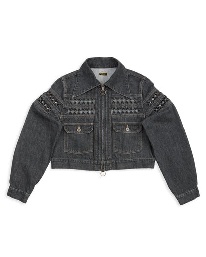Kapital 11.5oz BLKxECR Denim GYPSY Cropped Drizzler JKT - Black x Ecru 1 - Standard & Strange