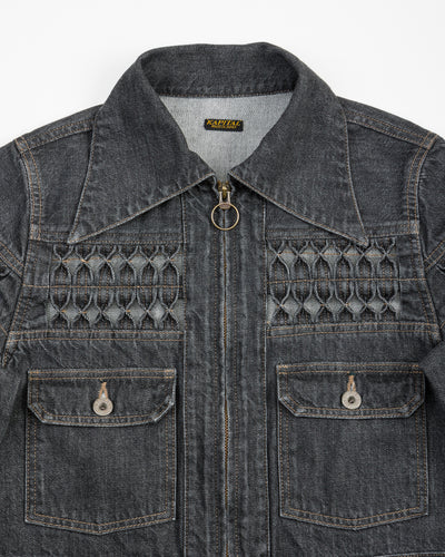 Kapital 11.5oz BLKxECR Denim GYPSY Cropped Drizzler JKT - Black x Ecru 1 - Standard & Strange