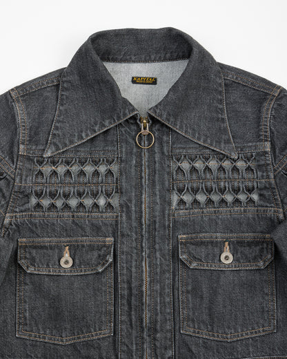 Kapital 11.5oz BLKxECR Denim GYPSY Cropped Drizzler JKT - Black x Ecru 1 - Standard & Strange