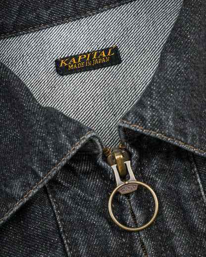 Kapital 11.5oz BLKxECR Denim GYPSY Cropped Drizzler JKT - Black x Ecru 1 - Standard & Strange