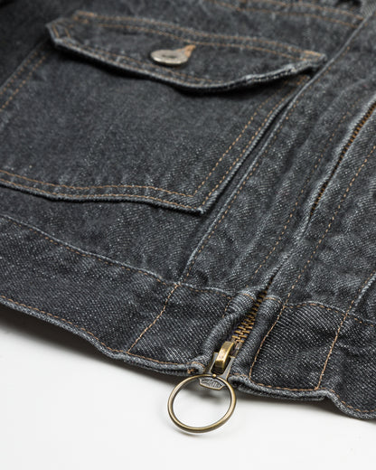 Kapital 11.5oz BLKxECR Denim GYPSY Cropped Drizzler JKT - Black x Ecru 1 - Standard & Strange