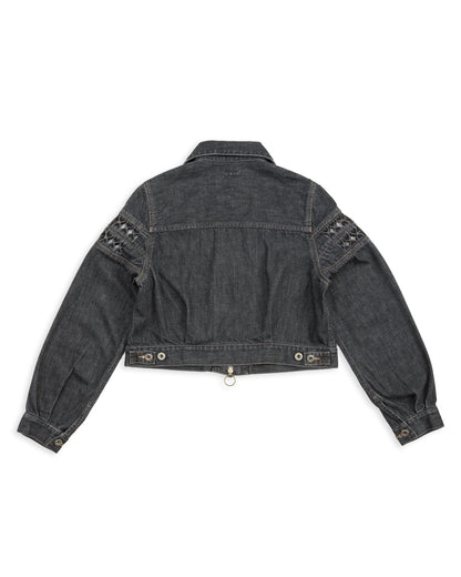 Kapital 11.5oz BLKxECR Denim GYPSY Cropped Drizzler JKT - Black x Ecru 1 - Standard & Strange