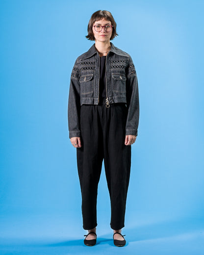 Kapital 11.5oz BLKxECR Denim GYPSY Cropped Drizzler JKT - Black x Ecru 1 - Standard & Strange