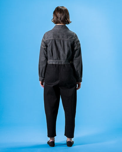 Kapital 11.5oz BLKxECR Denim GYPSY Cropped Drizzler JKT - Black x Ecru 1 - Standard & Strange