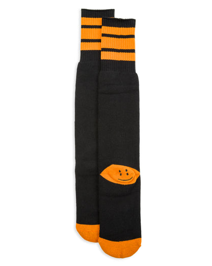 Kapital 144 Yarns HAPPY HEEL Embroidered SKATERS Knee-High Socks - Black x Orange - Standard & Strange