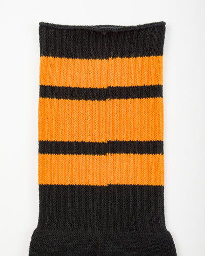 Kapital 144 Yarns HAPPY HEEL Embroidered SKATERS Knee-High Socks - Black x Orange - Standard & Strange