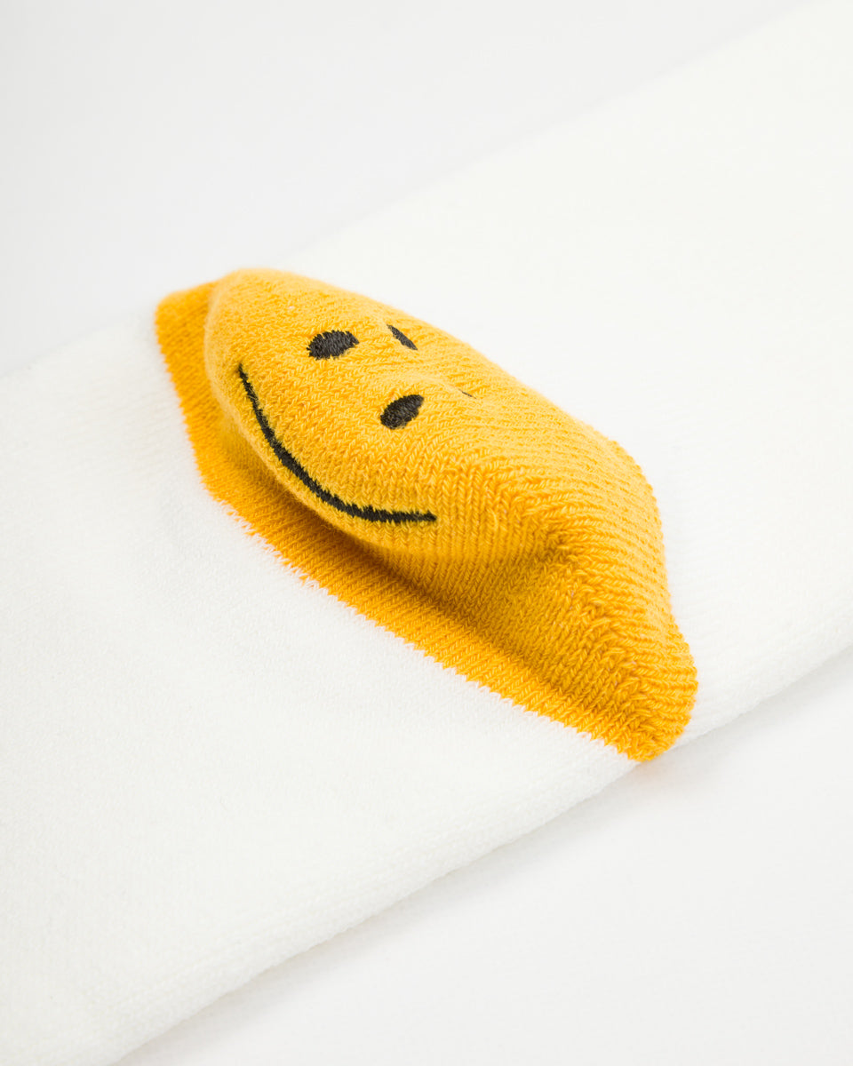 Kapital 144 Yarns HAPPY HEEL Embroidered SKATERS Knee-High Socks - White x Blue - Standard & Strange