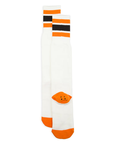 Kapital 144 Yarns HAPPY HEEL Embroidered SKATERS Knee-High Socks - White x Orange - Standard & Strange