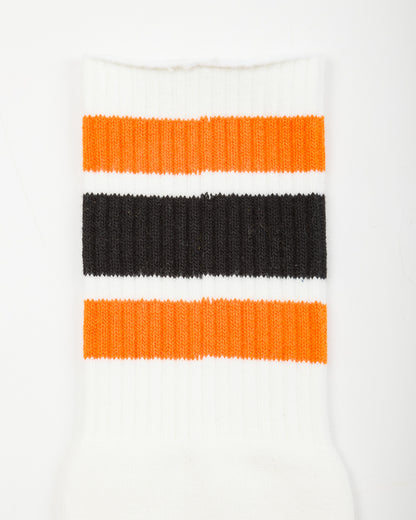 Kapital 144 Yarns HAPPY HEEL Embroidered SKATERS Knee-High Socks - White x Orange - Standard & Strange