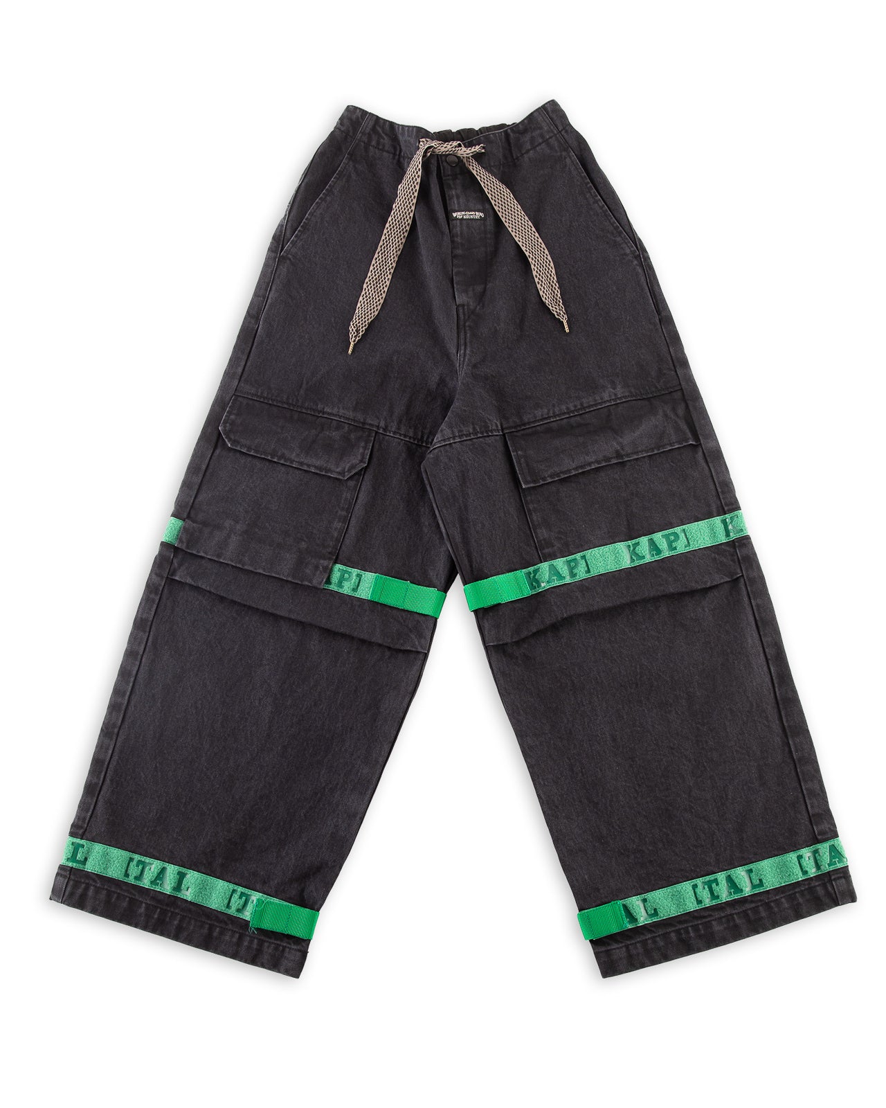 Kapital 14oz BLKxBLK Denim NOUVELLE Shuttle Pants - Green 