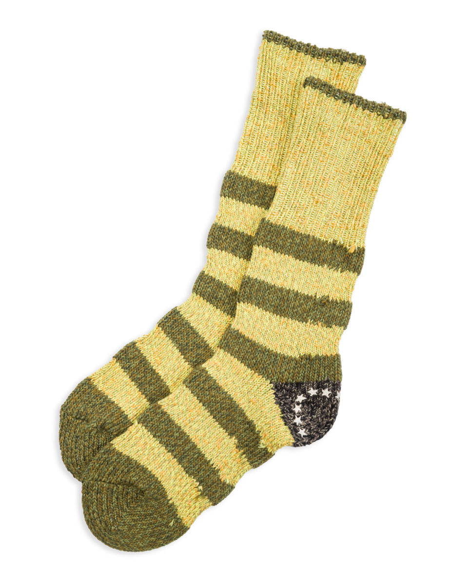 Kapital 56 Yarns Flag Stripe Socks - Khaki - Standard & Strange