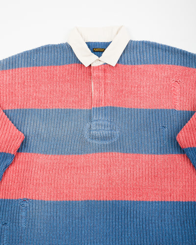 Kapital 5G Cotton Knit RUGGER Shirt - Sax/Red - Standard & Strange