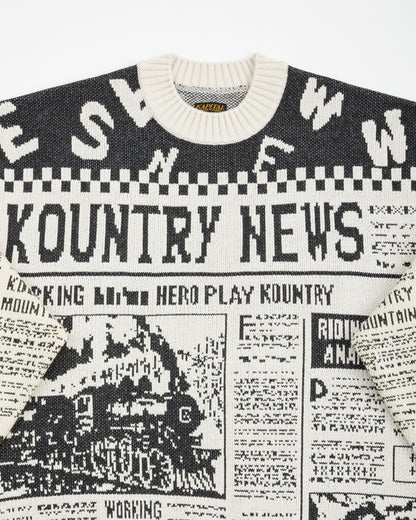 Kapital 8G Knit NEWSPAPER Crew Sweater(KOUNTRY NEWS) - Ecru - Standard & Strange