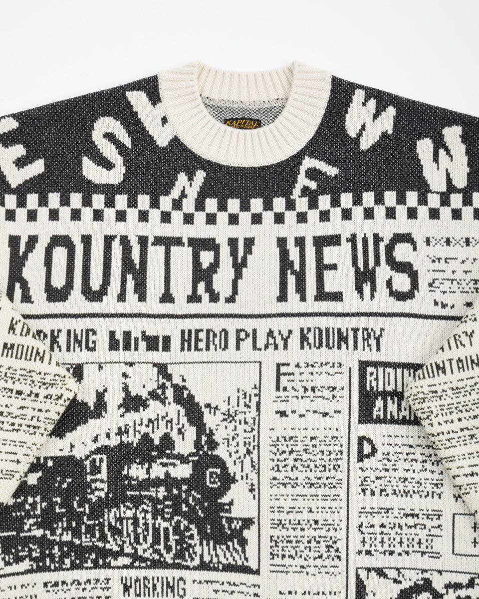 Kapital 8G Knit NEWSPAPER Crew Sweater(KOUNTRY NEWS) - Ecru - Standard & Strange