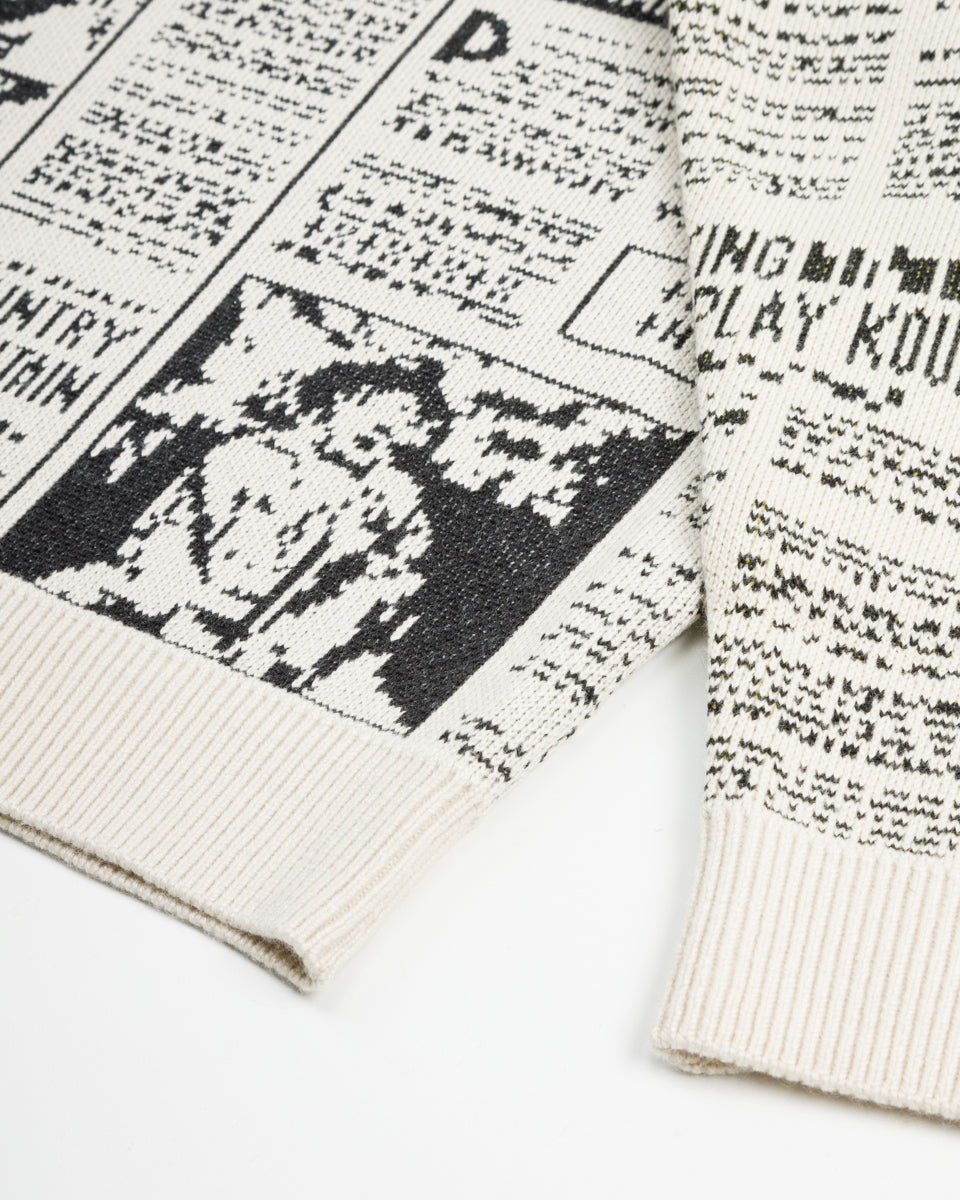 Kapital 8G Knit NEWSPAPER Crew Sweater(KOUNTRY NEWS) - Ecru - Standard & Strange