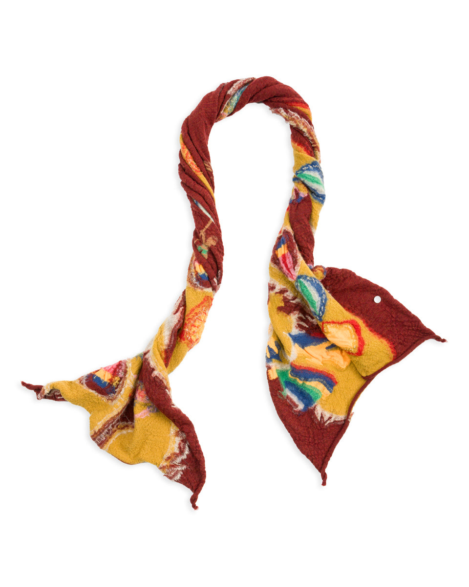 Kapital Fulling Wool HAPPY Scarf DRAGON DANCE - Burgundy