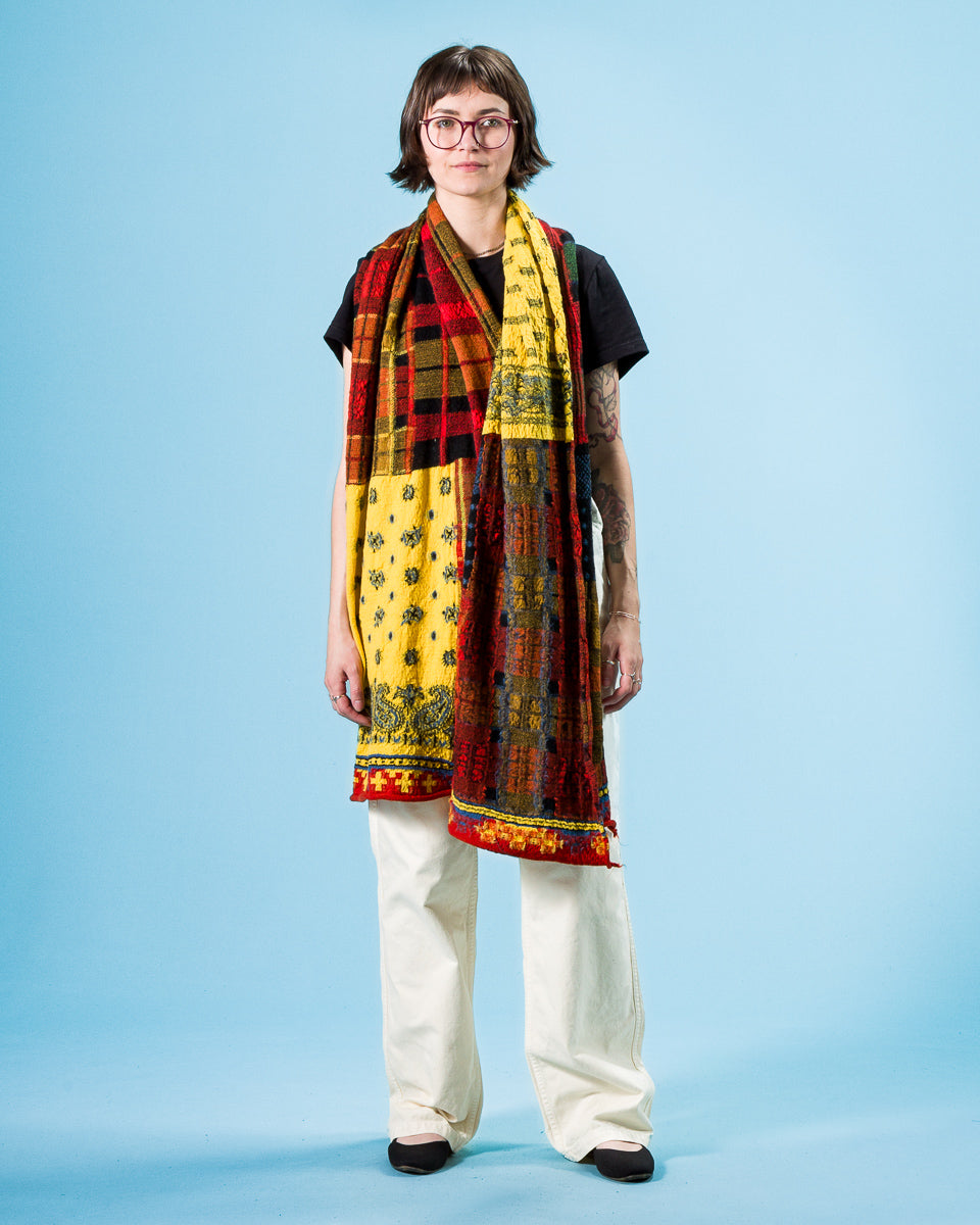 Kapital Fulling Wool Scarf (TARTAN CHECK BANDANA PATCH) - Yellow - Standard & Strange