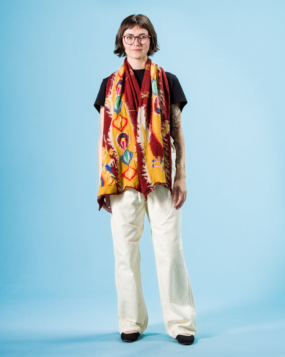 Kapital Fulling Wool HAPPY Scarf DRAGON DANCE - Burgundy