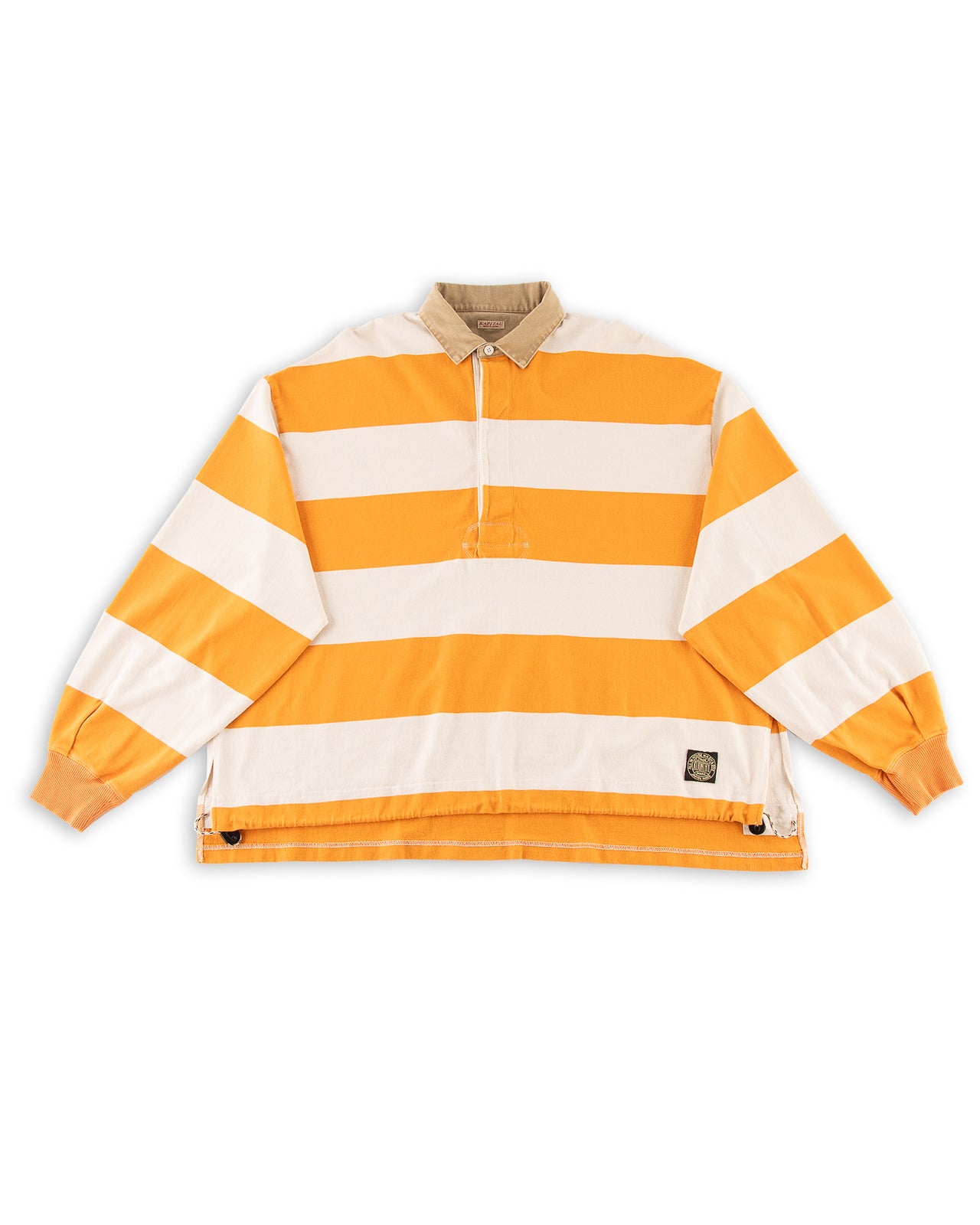 JAIL Stripe Jersey BIG Rugger Shirt - Ecru x Orange 3