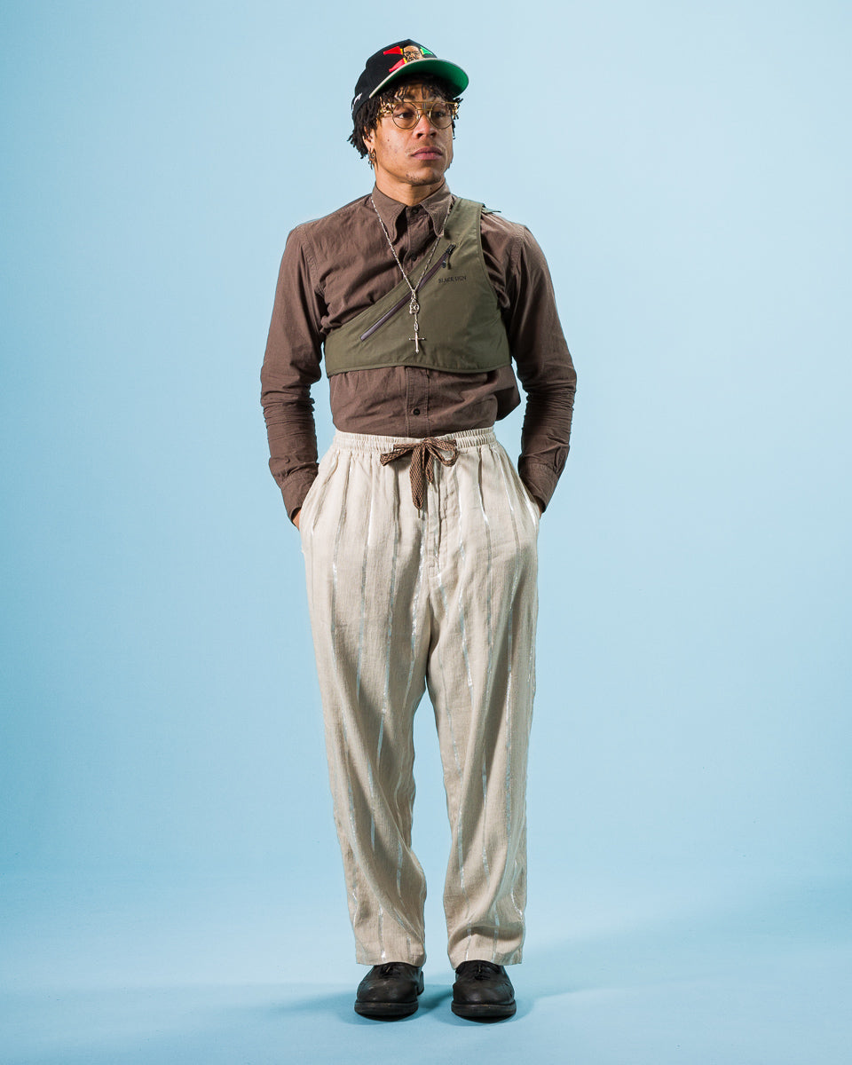 Kapital Linen Glitter PHILLIES Stripe EASY Pants - Ecru - Standard & Strange