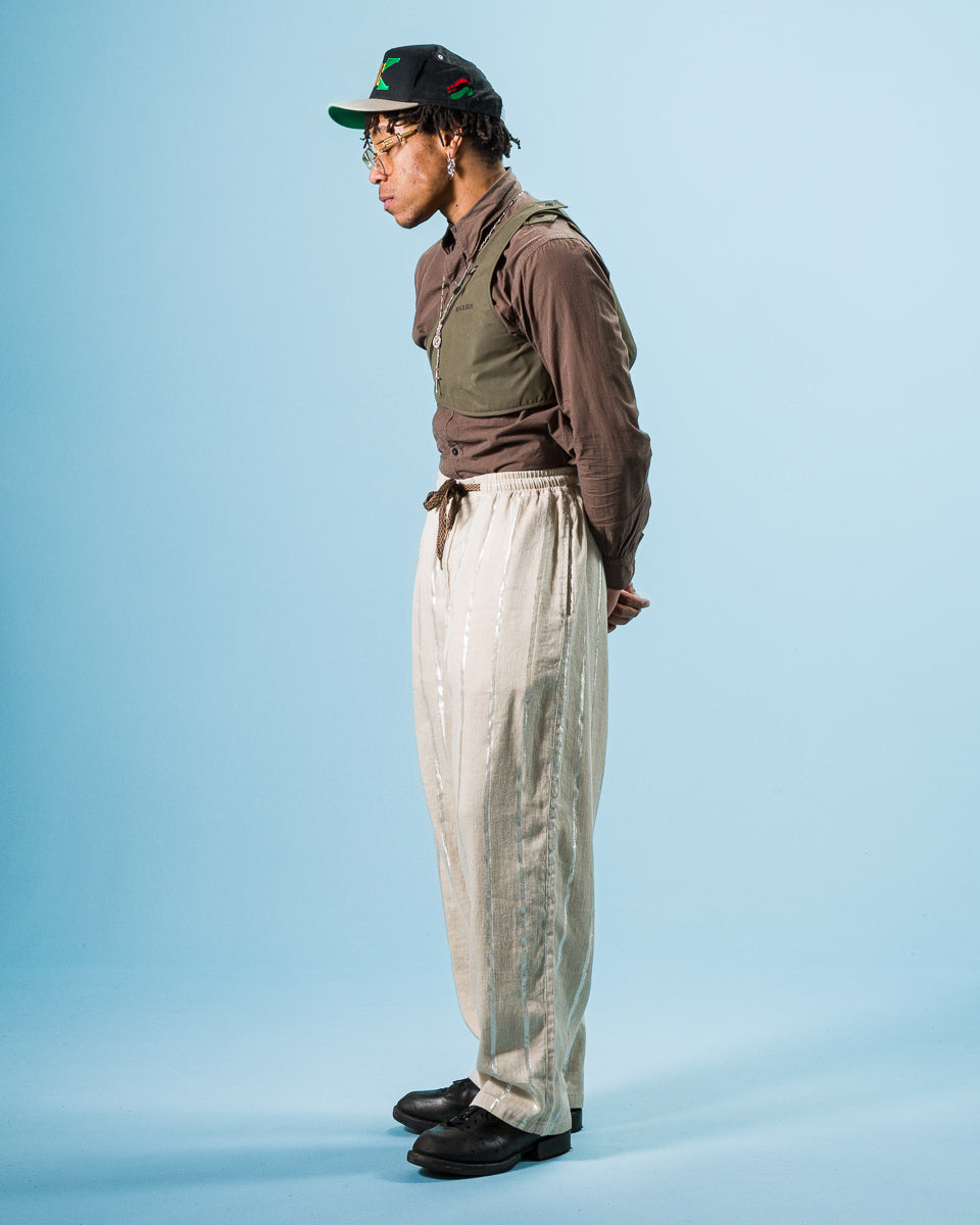 Kapital Linen Glitter PHILLIES Stripe EASY Pants - Ecru - Standard & Strange