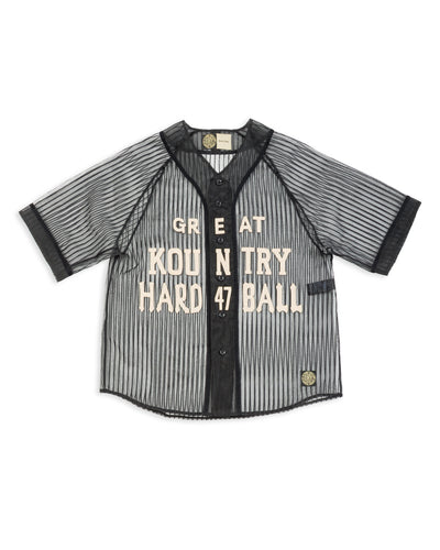Kapital Sheer Stripe GREAT KOUNTRY Baseball Shirt - Black F - Standard & Strange