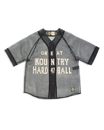 Kapital Sheer Stripe GREAT KOUNTRY Baseball Shirt - Black F - Standard & Strange