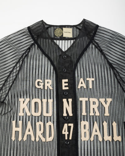 Kapital Sheer Stripe GREAT KOUNTRY Baseball Shirt - Black F - Standard & Strange