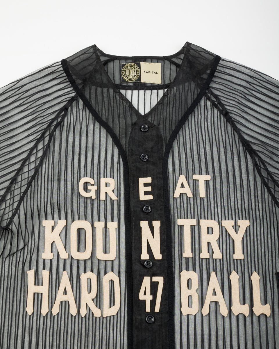 Kapital Sheer Stripe GREAT KOUNTRY Baseball Shirt - Black F - Standard & Strange