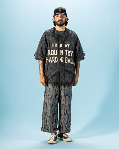 Kapital Sheer Stripe GREAT KOUNTRY Baseball Shirt - Black F - Standard & Strange