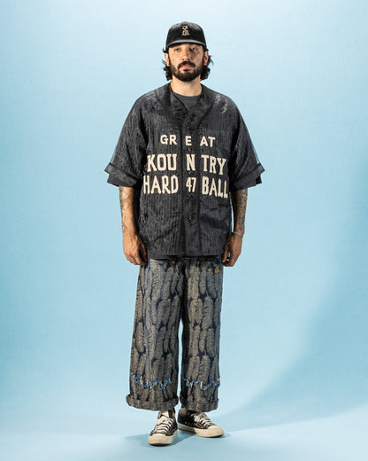 Kapital Sheer Stripe GREAT KOUNTRY Baseball Shirt - Black F - Standard & Strange