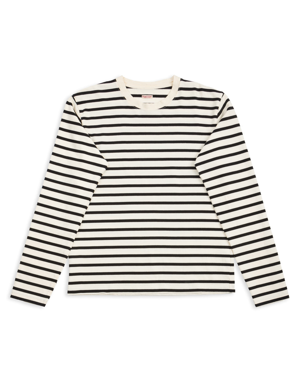 Kapital Stripe Jersey Crew Long Sleeve T (PROFILE RAINBOWY Patch) - Ecru x Black - Standard & Strange