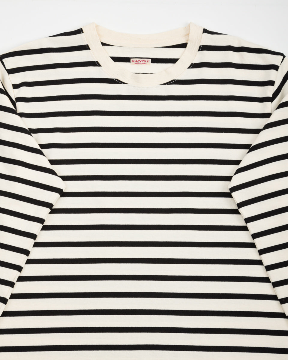 Kapital Stripe Jersey Crew Long Sleeve T (PROFILE RAINBOWY Patch) - Ecru x Black - Standard & Strange