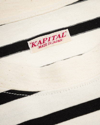 Kapital Stripe Jersey Crew Long Sleeve T (PROFILE RAINBOWY Patch) - Ecru x Black - Standard & Strange